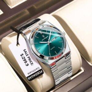 Poedager Unisex Watch: Green Dial & Silver Chain Strap - Stylish Timepiece for Him & Her