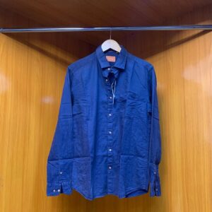 Blue button-up shirt with two chest pockets.
