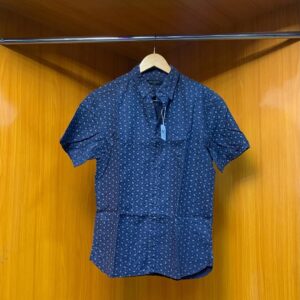 Blue with little white dot casual button-up shirts