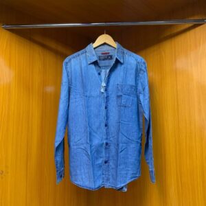 Blue casual button-up shirts