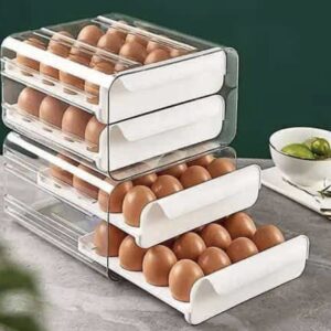 32 Slot Egg Rack Holder for Refrigerator - Clear Stackable Egg Organizer Tray