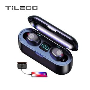 TiLECC F9 Fingerprint Touch Bluetooth 5.0 Earbuds with 2200mAh Charging Case - Crystal Clear Sound & Long Battery Life